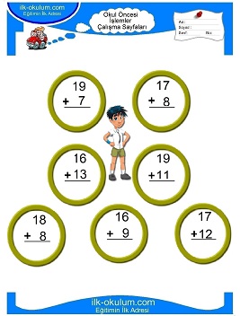 Çocuklar İçin toplam işlemi yaprak testleri 